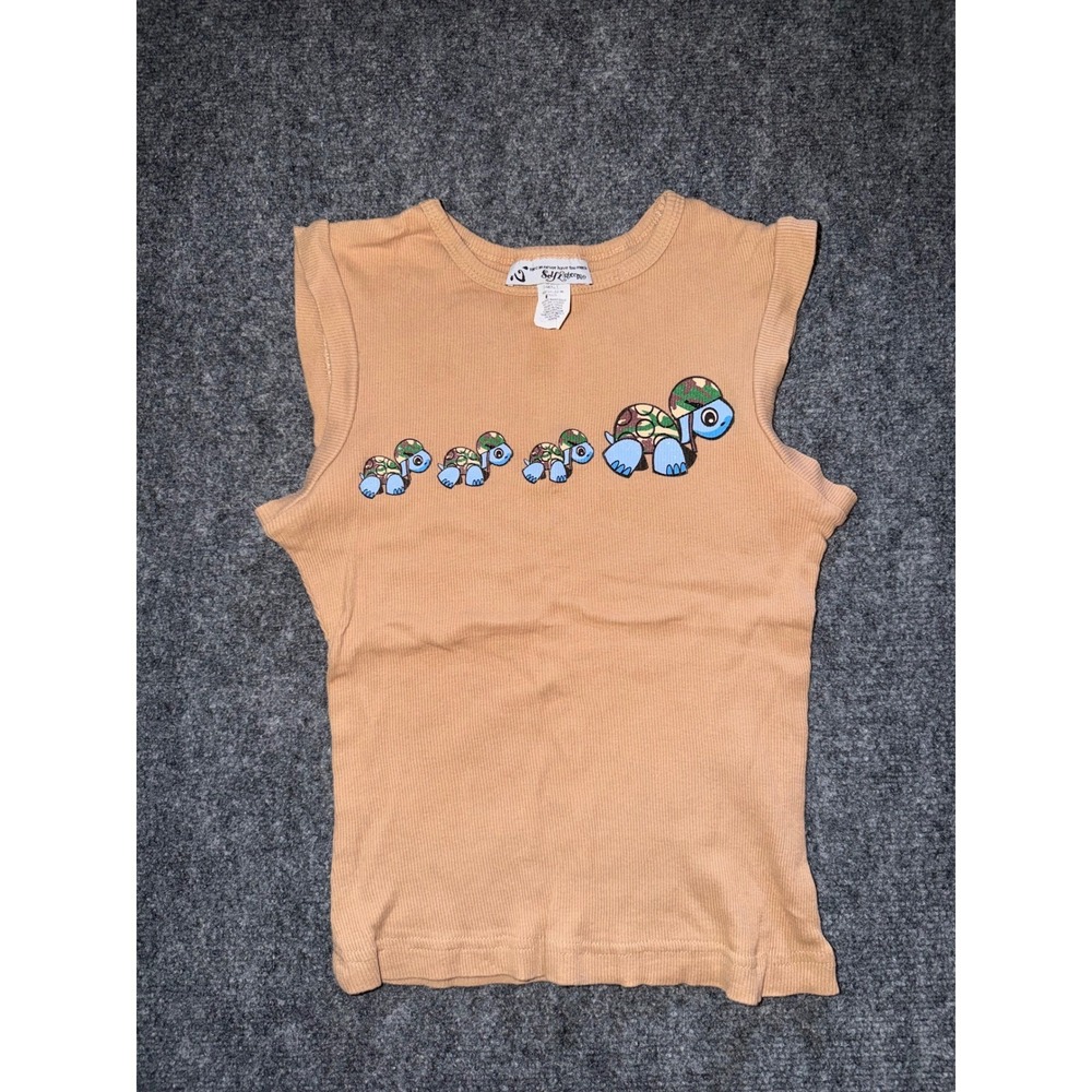 Self Esteem Vintage Y2K Ribbed Tank Top Tan Turtle Camo Graphic size M